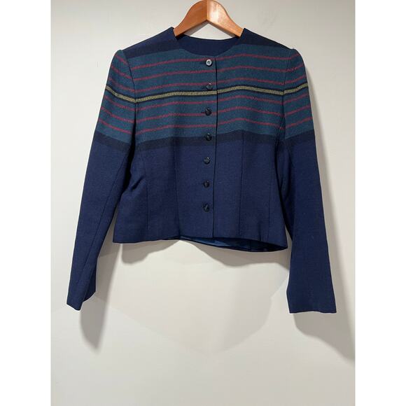 Vintage Young Traditions Business Jacket Navy Blue Red Yellow Stripes Size 6 JL - Picture 1 of 9